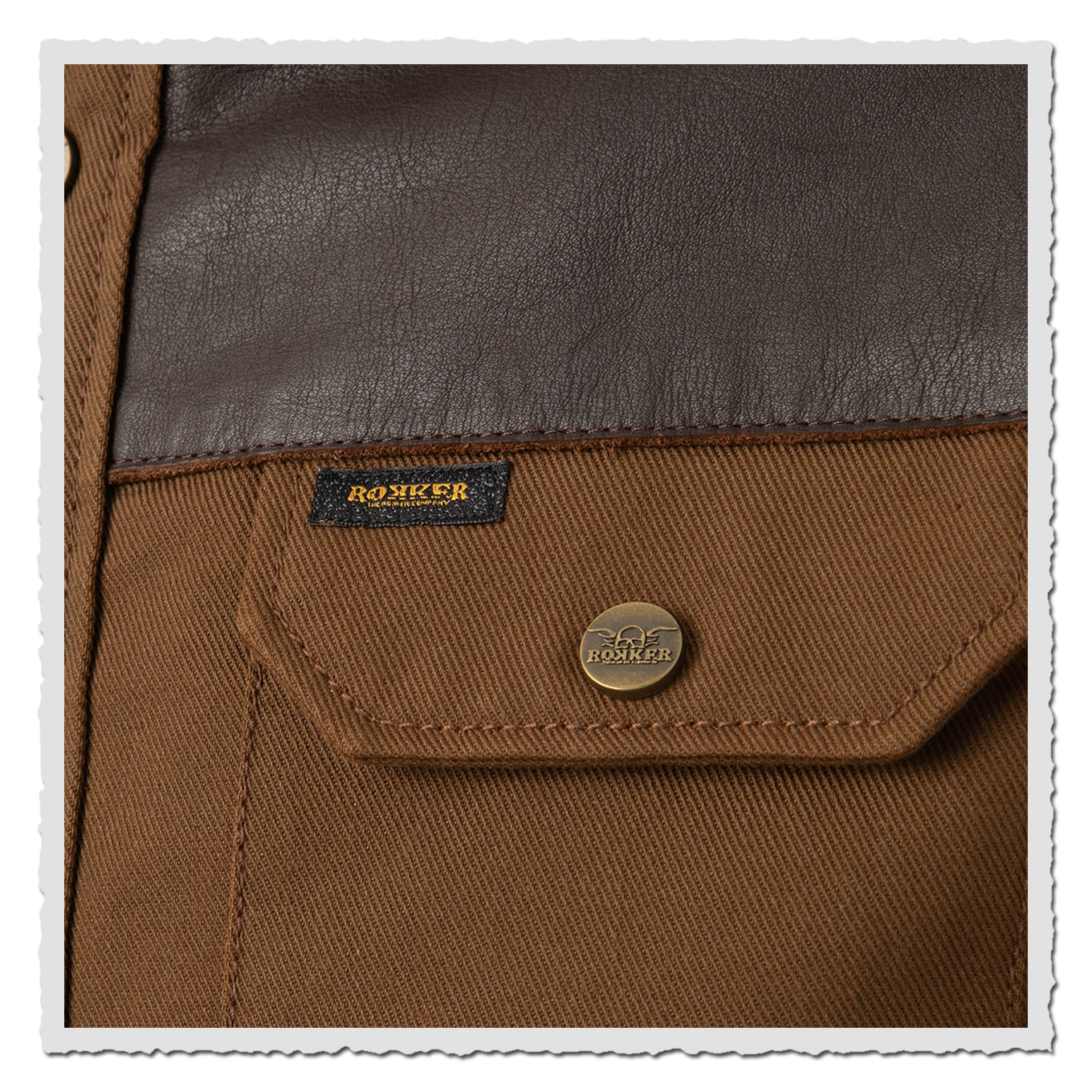 Detail-Aufnahme der linken Brusttasche mit Stoffpatten und Übergang zur Schulter